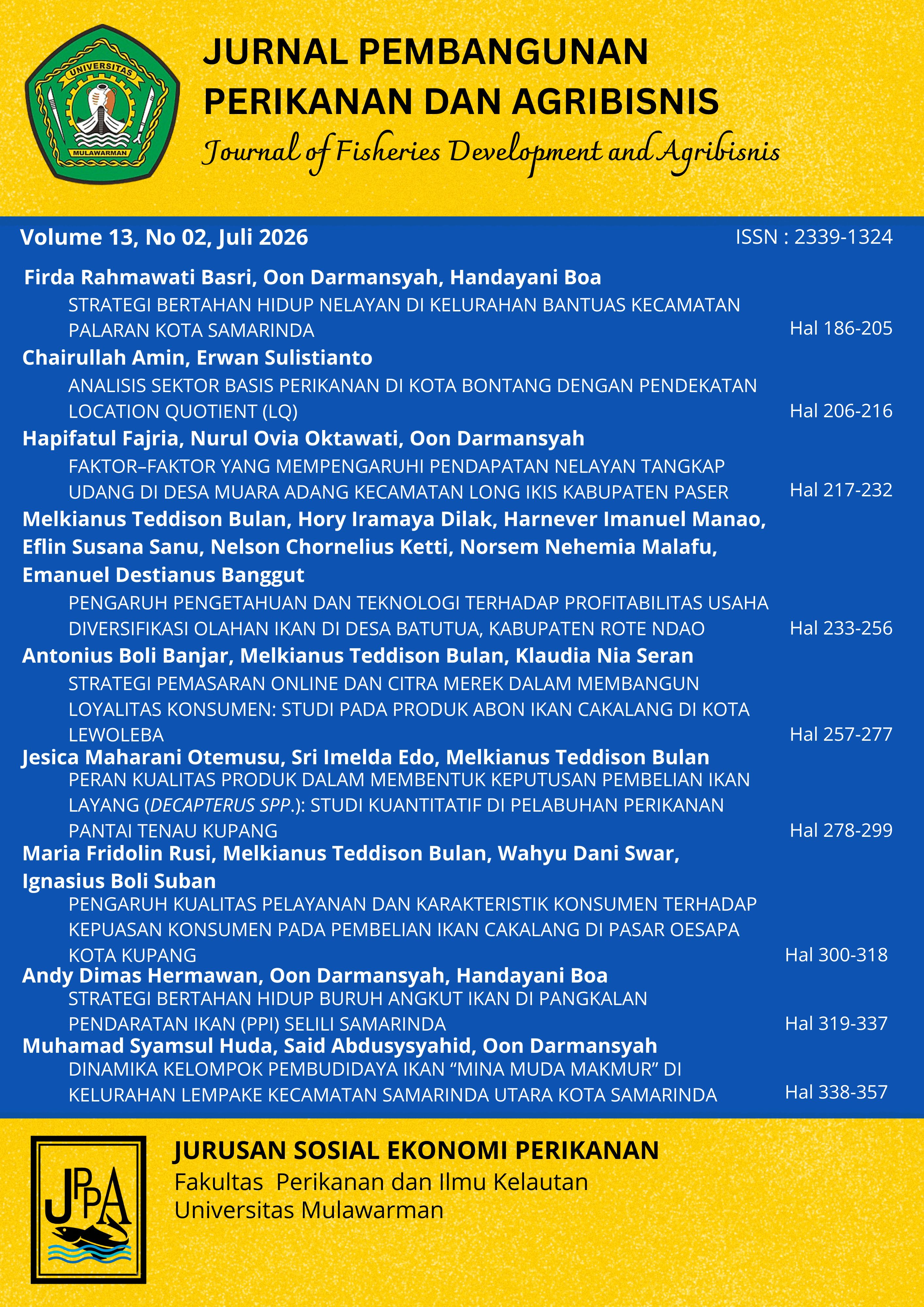 					View Vol. 13 No. 2 (2026): Jurnal Pembangunan Perikanan dan Agribisnis
				
